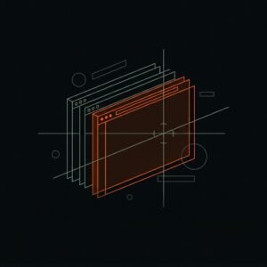 Abstract layered browser windows with an orange highlighted panel, representing hourly WordPress and WooCommerce website support from STS Media